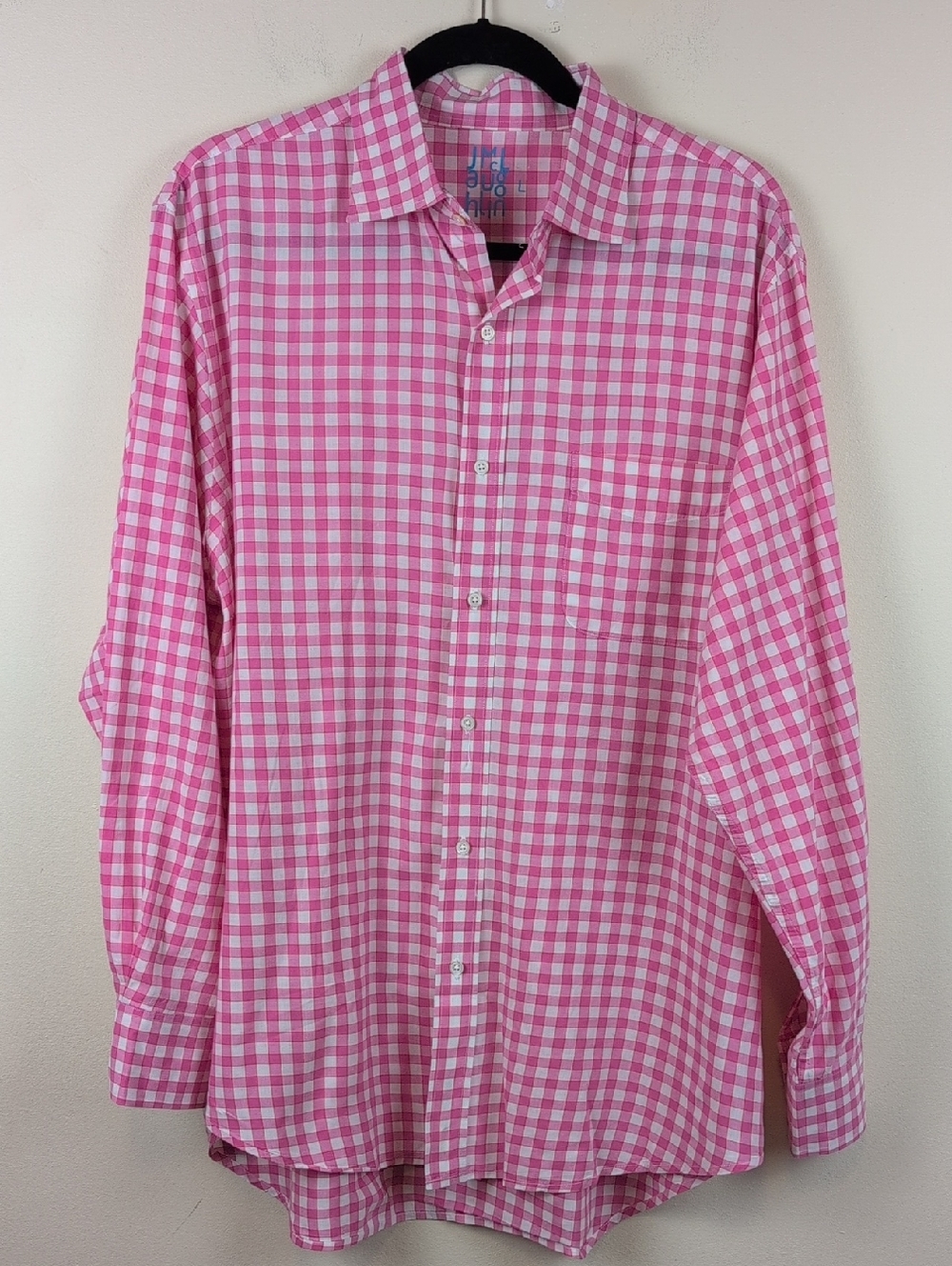 J McLaughlin Pink Gingham Men's Button-Down Cotton Dress Shirt Size L